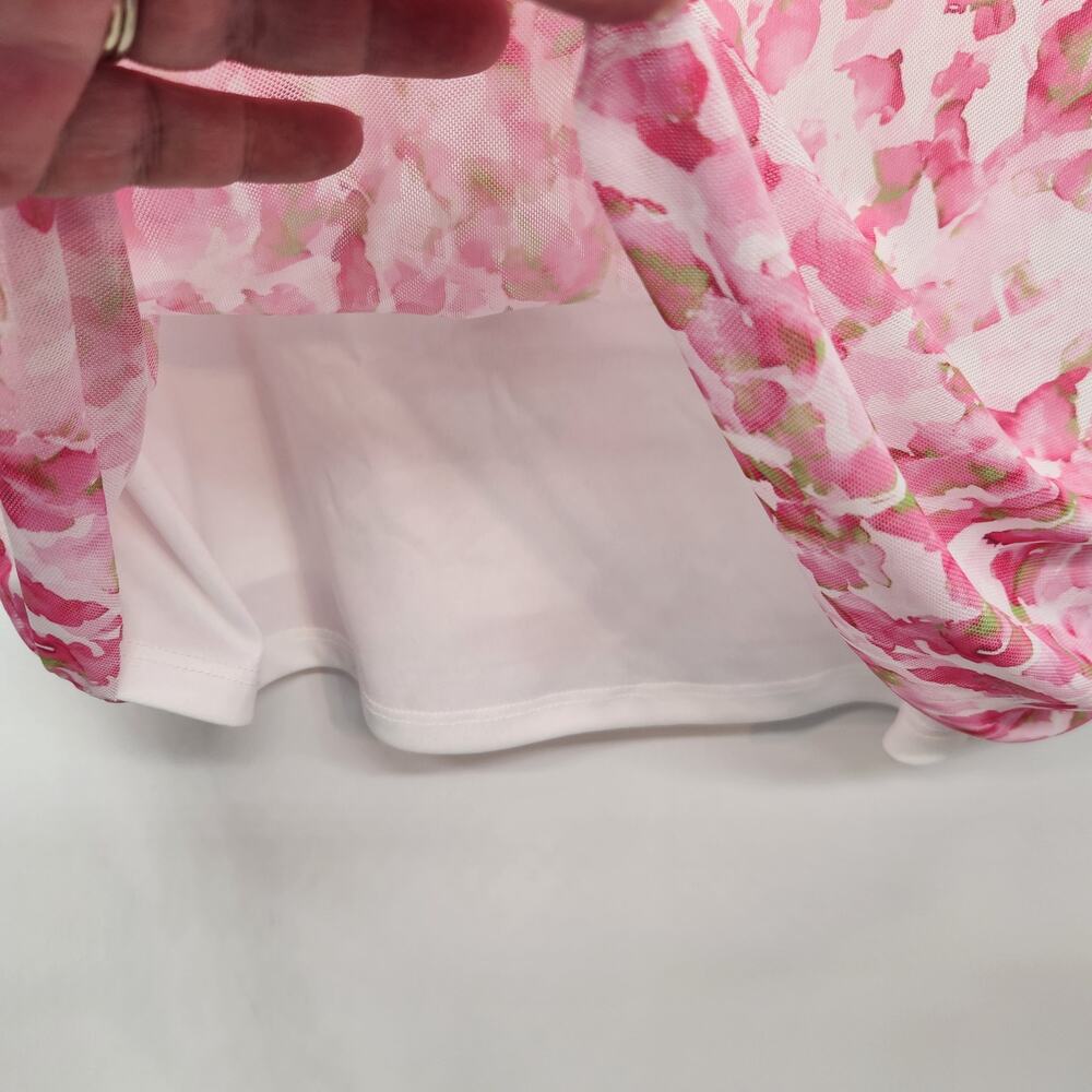 Vince Camuto Pink Abstract Floral Mesh Tiered Flutter Sleeve Top Women's M - Picture 9 of 10